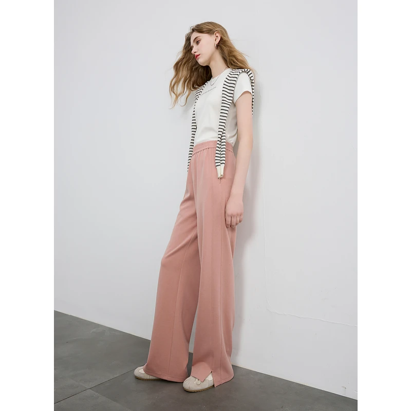 【醋酸天丝休闲裤】三彩2025春季新款高腰卫裤窄版直筒阔腿裤女M