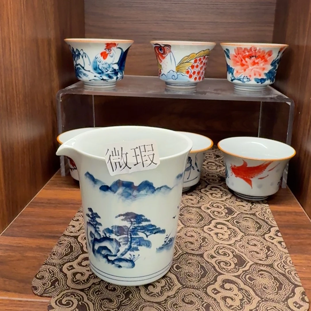 釉下手绘茶具微瑕