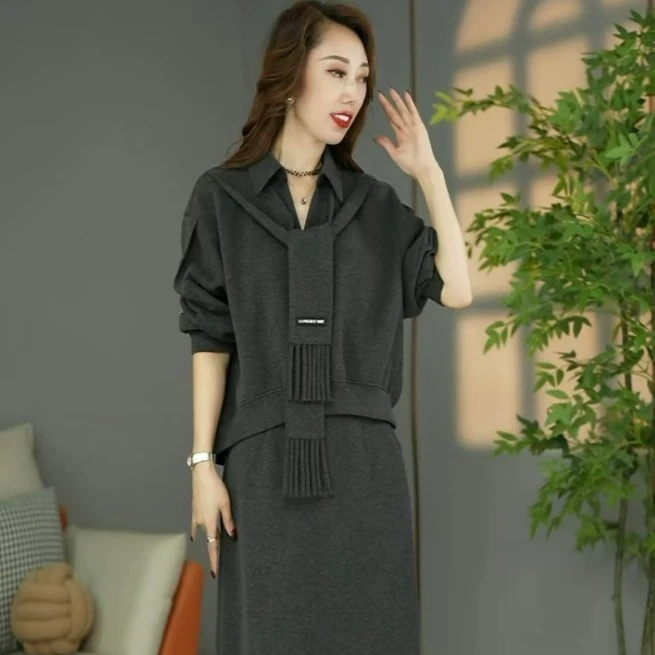 原创设计师款洋气加厚套装裙中老年妈妈装时尚气质两件套连衣裙