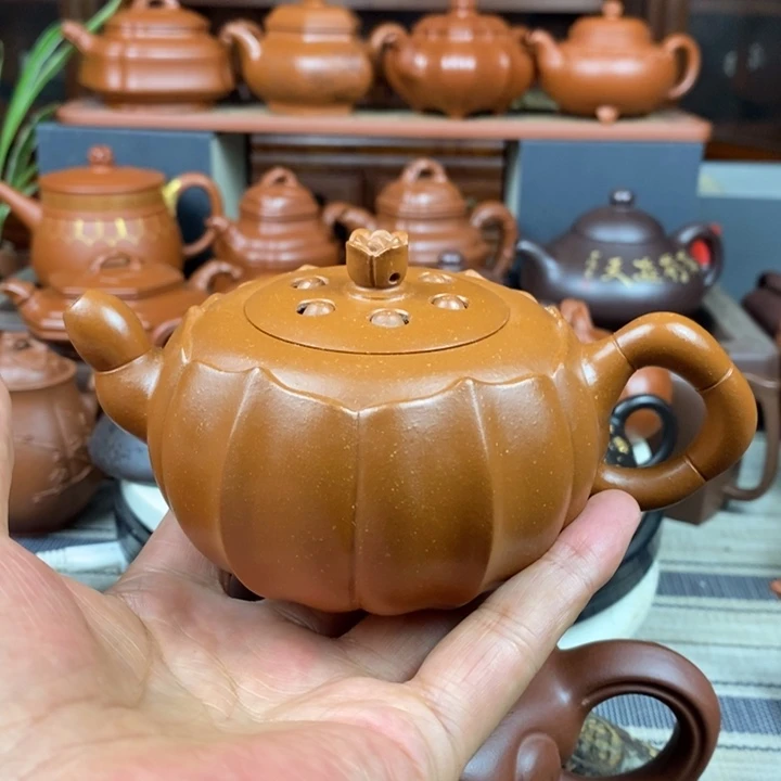 茶壶紫砂筋纹莲子260cc原矿朱泥特价