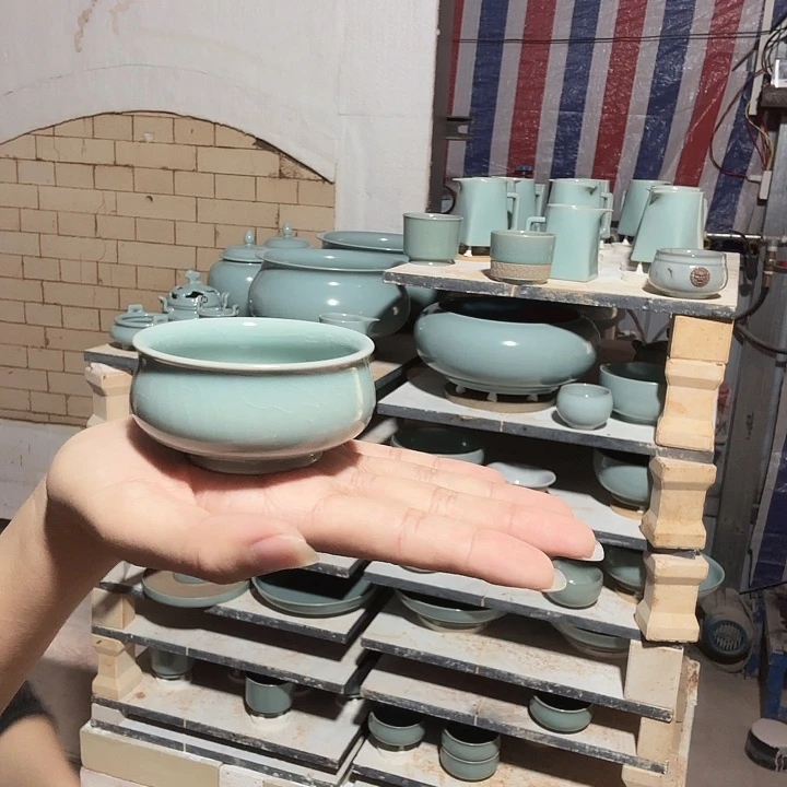 摆件汝瓷炉式杯支钉烧仿古釉