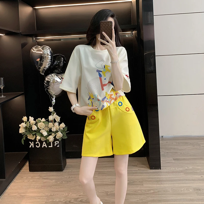 短袖短裤套装女多巴胺洋气2025夏季新款韩版时尚休闲运动两件套