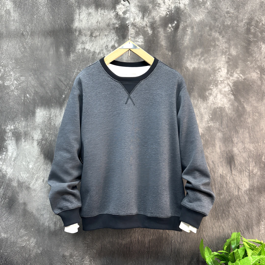 JJ新款春秋假两件拼接V领卫衣高级时尚松弛感纯色百搭打底衫上衣