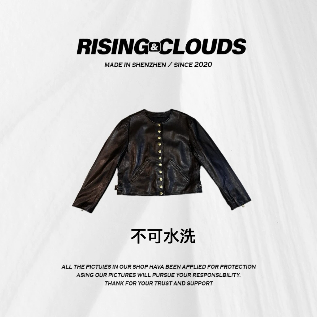【小法】羊皮显瘦百搭时尚金扣短皮衣020208GT