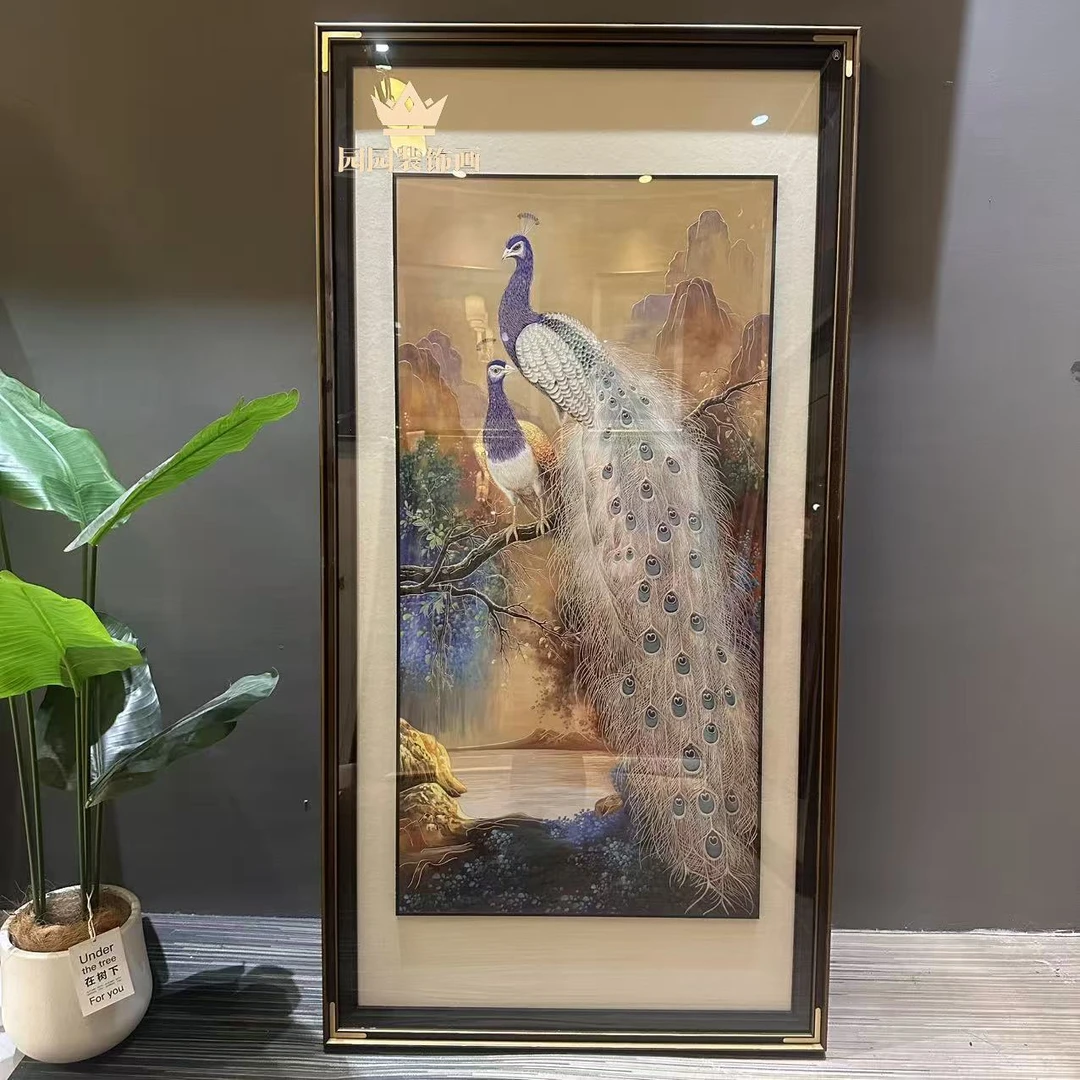 【孔雀呈祥】铜雕装饰画高端入户挂画进门玄关高档墙壁画
