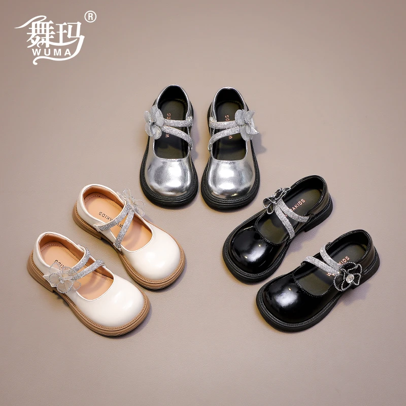 舞玛女童儿童皮鞋2025新款秋季单鞋黑色百搭软底公主鞋538331