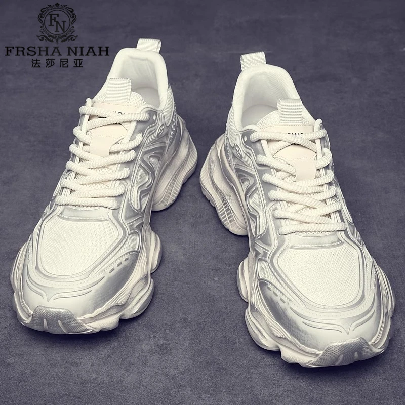 法莎尼亚老爹鞋男百搭厚底真皮网面鞋子男款夏季韩版运动休闲男鞋