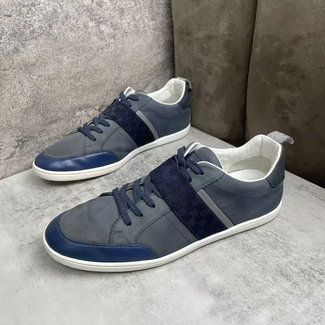 95新 LouisVuitton/路易威登 深蓝色棋盘格舒适休闲低帮板鞋/40欧