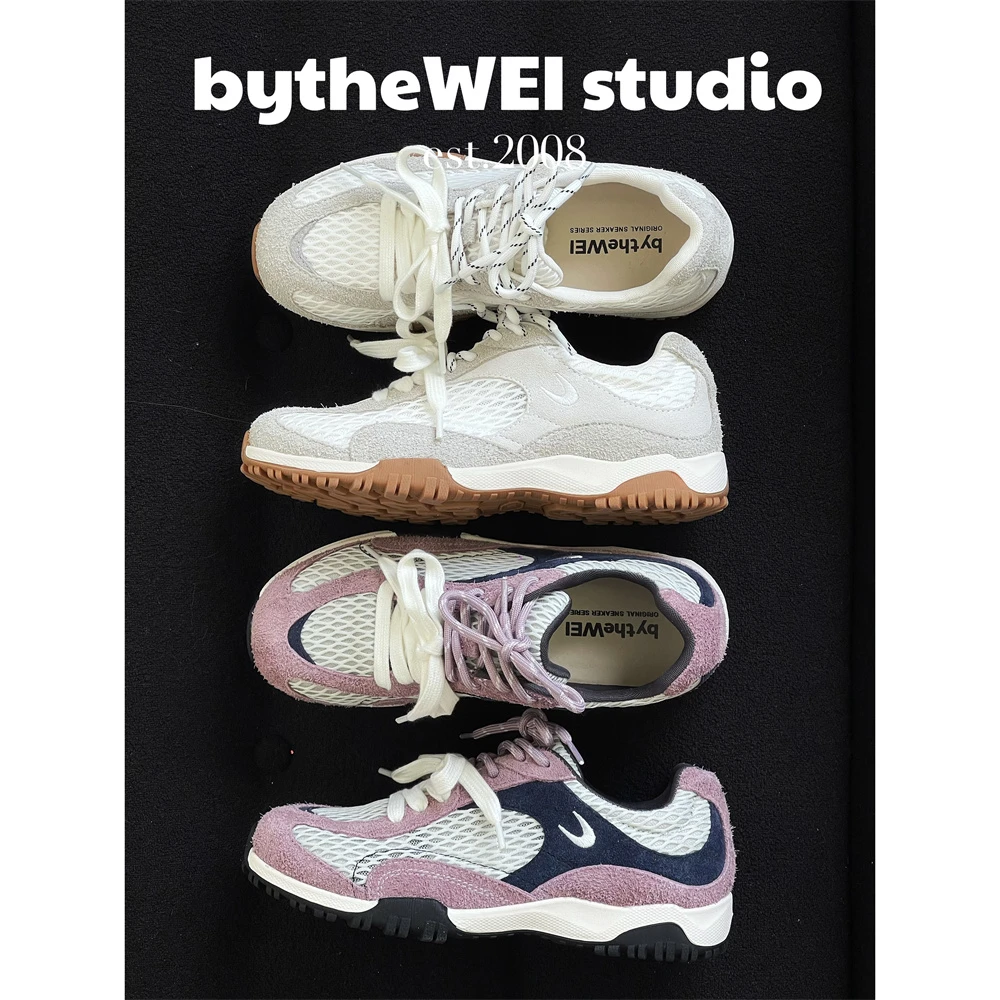 bytheWEI【渔网德训】弯月复古徒步登山鞋真皮德训鞋休闲鞋女运动鞋
