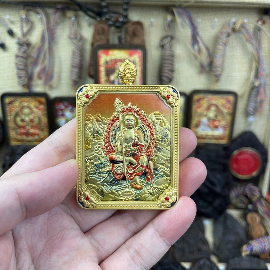 新款双面篆刻手绘描金唐卡地藏王菩萨+麒麟