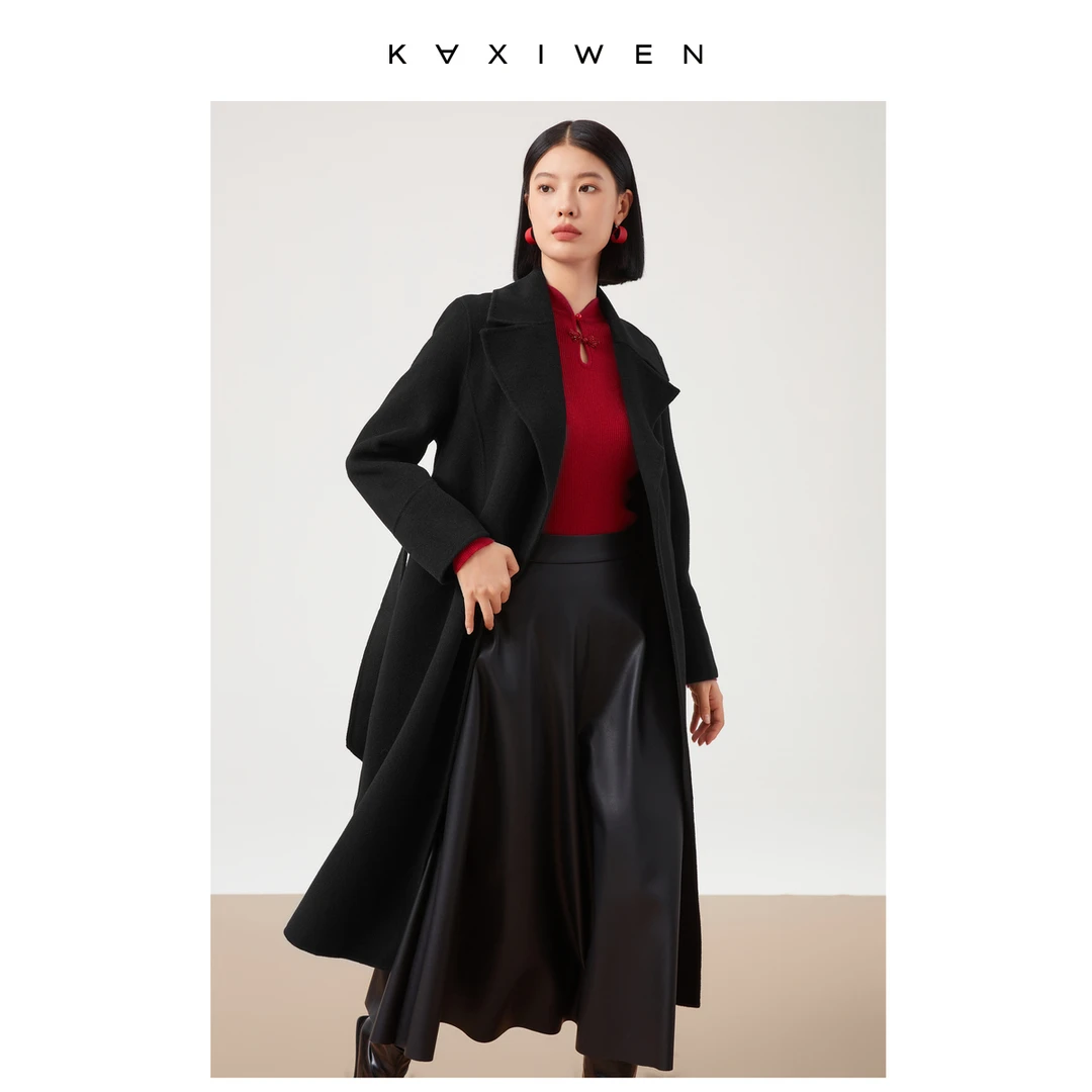 【小朱专享】翻领设计感收腰显瘦气质双面呢大衣女K10ADE8819