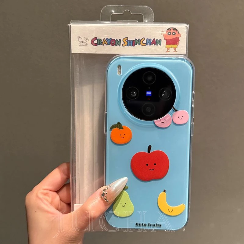 适用蓝底水果表情vivox300手机壳高级感小众VIVOx300pro轻奢简约