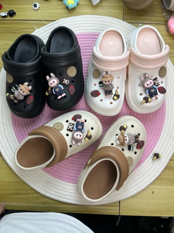 2025新款潮流Labubu高帮EVA增高洞洞鞋可拆卸鞋垫款绵软防滑