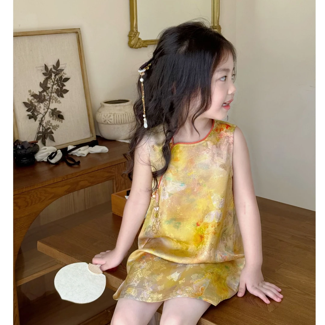 【现货】壹妈童装夏季女童轻薄新中式无袖连衣裙国风改良背心旗袍裙