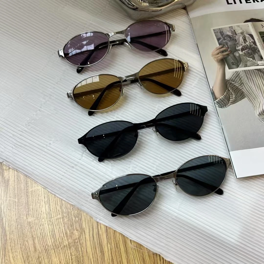 2025新款个性辣妹复古银边猫眼墨镜女圆脸显瘦高级感防晒太阳镜