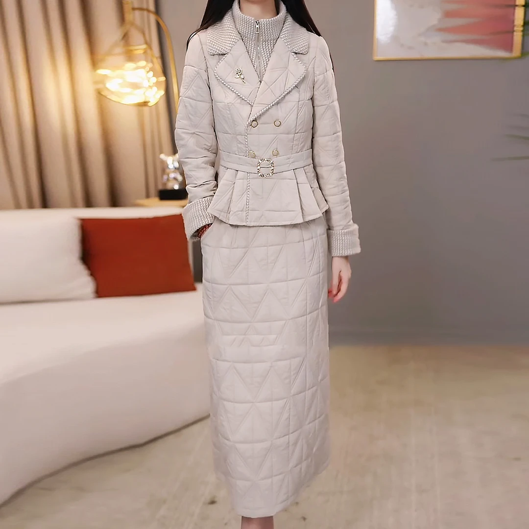【上衣+半身裙】加棉加厚两件套2025新款秋冬时尚收腰显瘦女装套装