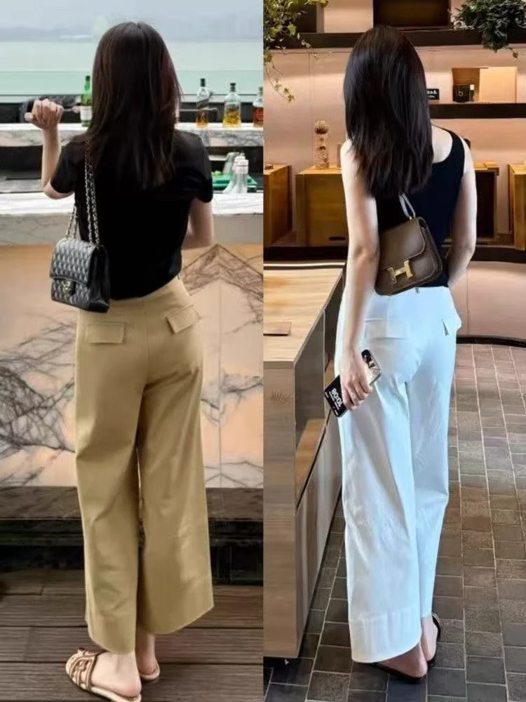 高腰直筒阔腿休闲裤早秋新款显瘦梨形身材九分裤SHLM1