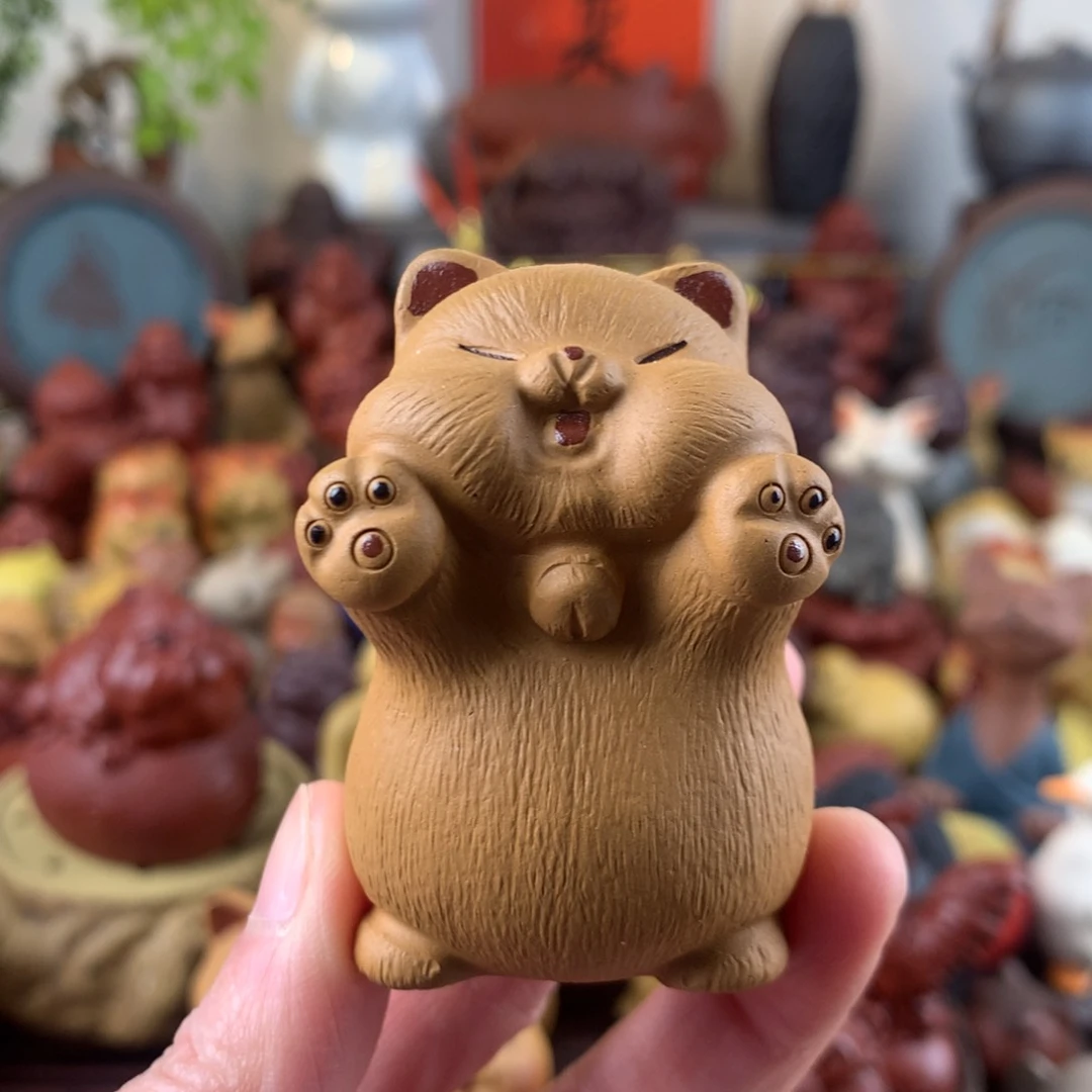 紫砂茶宠红屁股招财猫