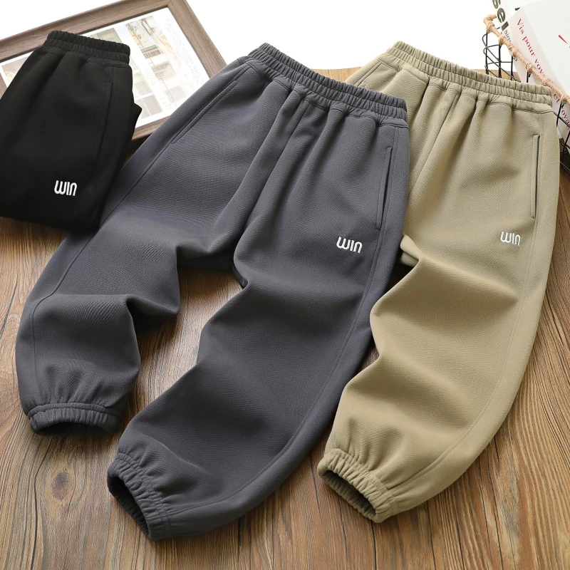 男童6-12岁运动裤2025新款儿童刺绣洋气潮卫裤中大童宽松长裤子