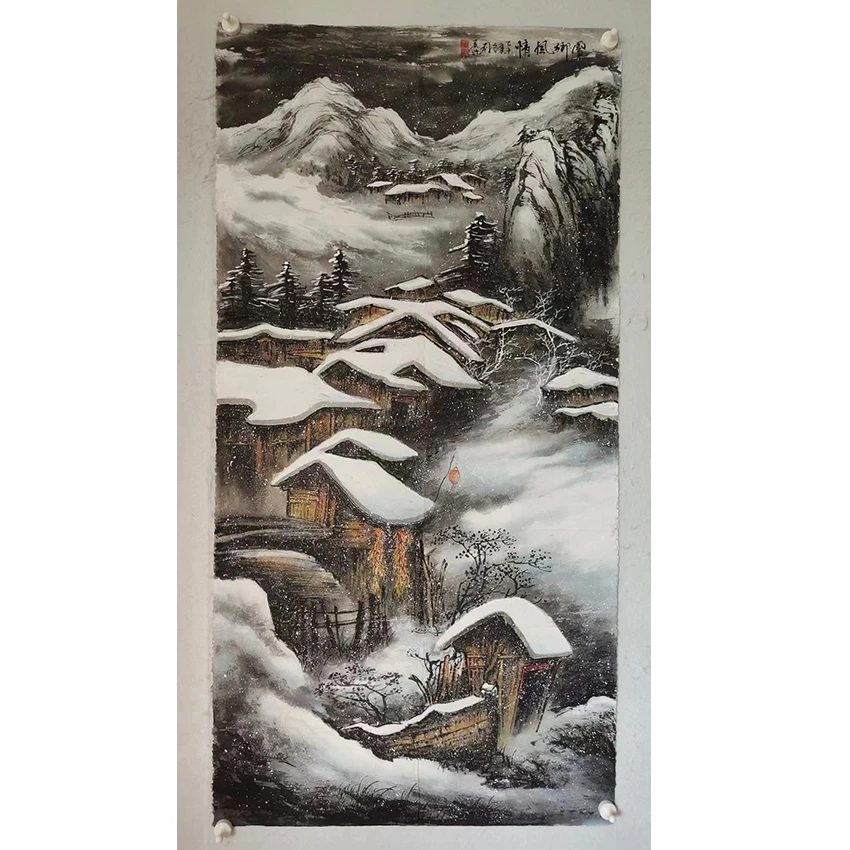 65 纯手绘老字画《雪景》中堂  尺寸 137×68