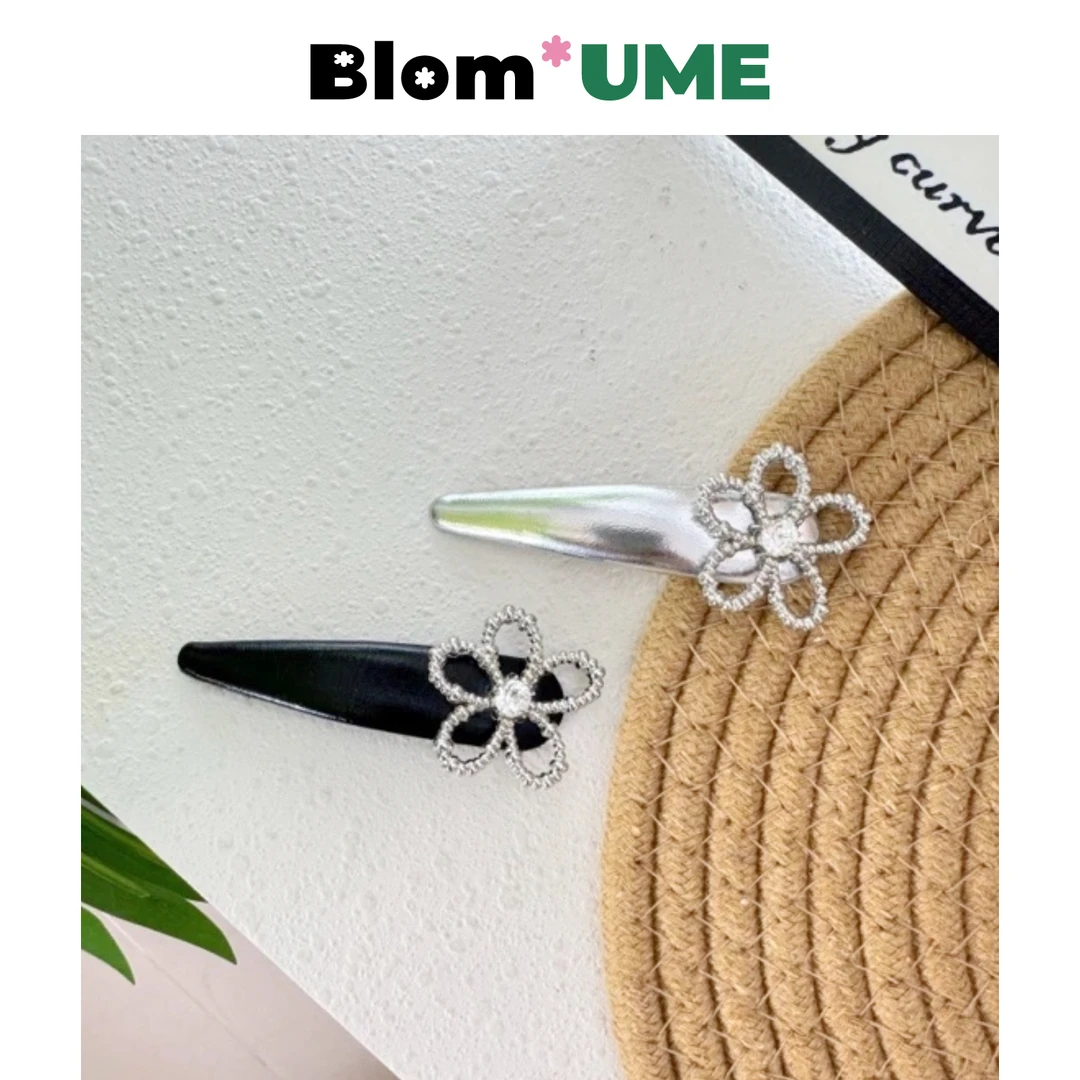 BlomUME原创银色闪钻太阳花皮质BB夹韩系简约高级感发夹一对524