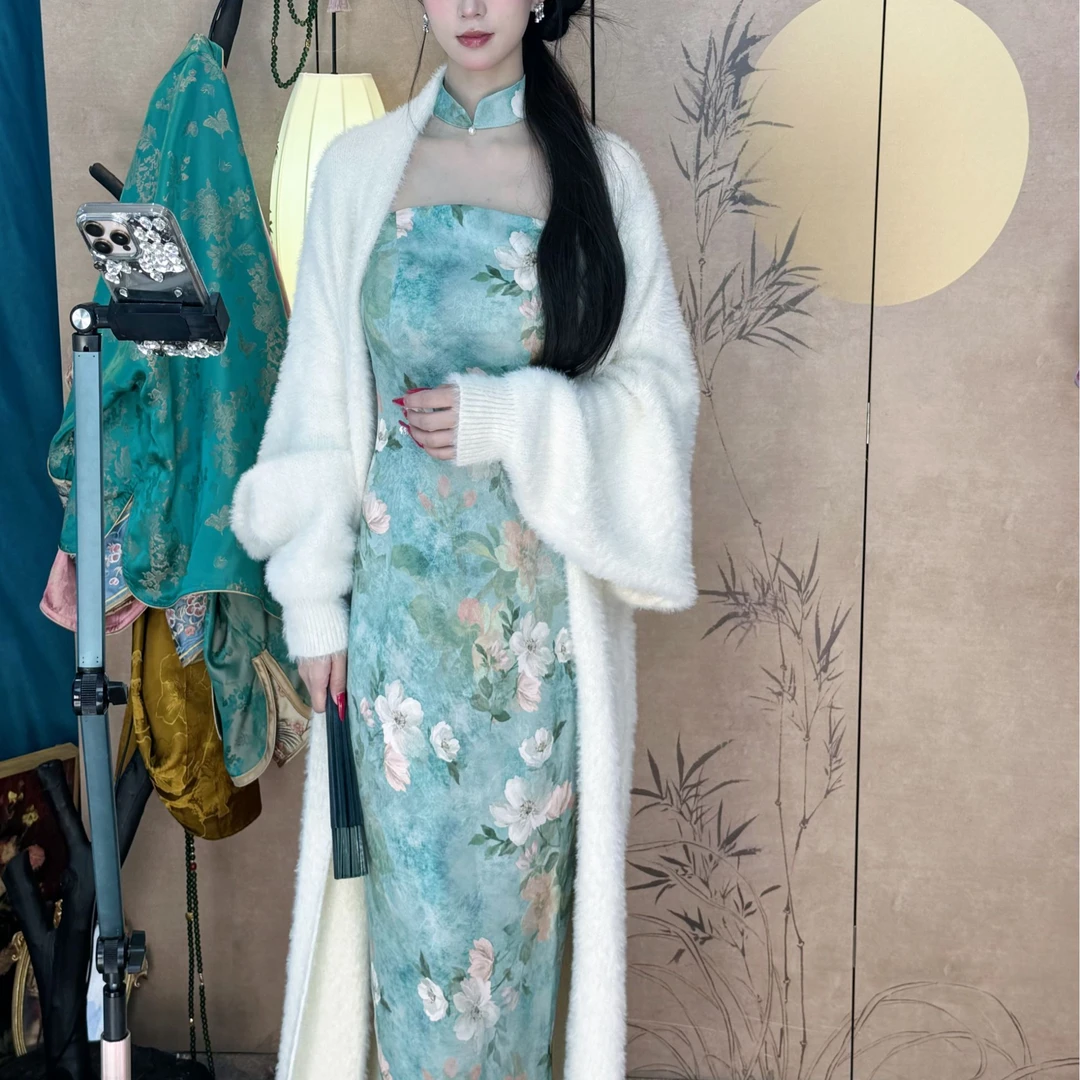 LHMknk1画报夫人原创自制秋冬款纯色绒面针织外套慵懒风大衣外套