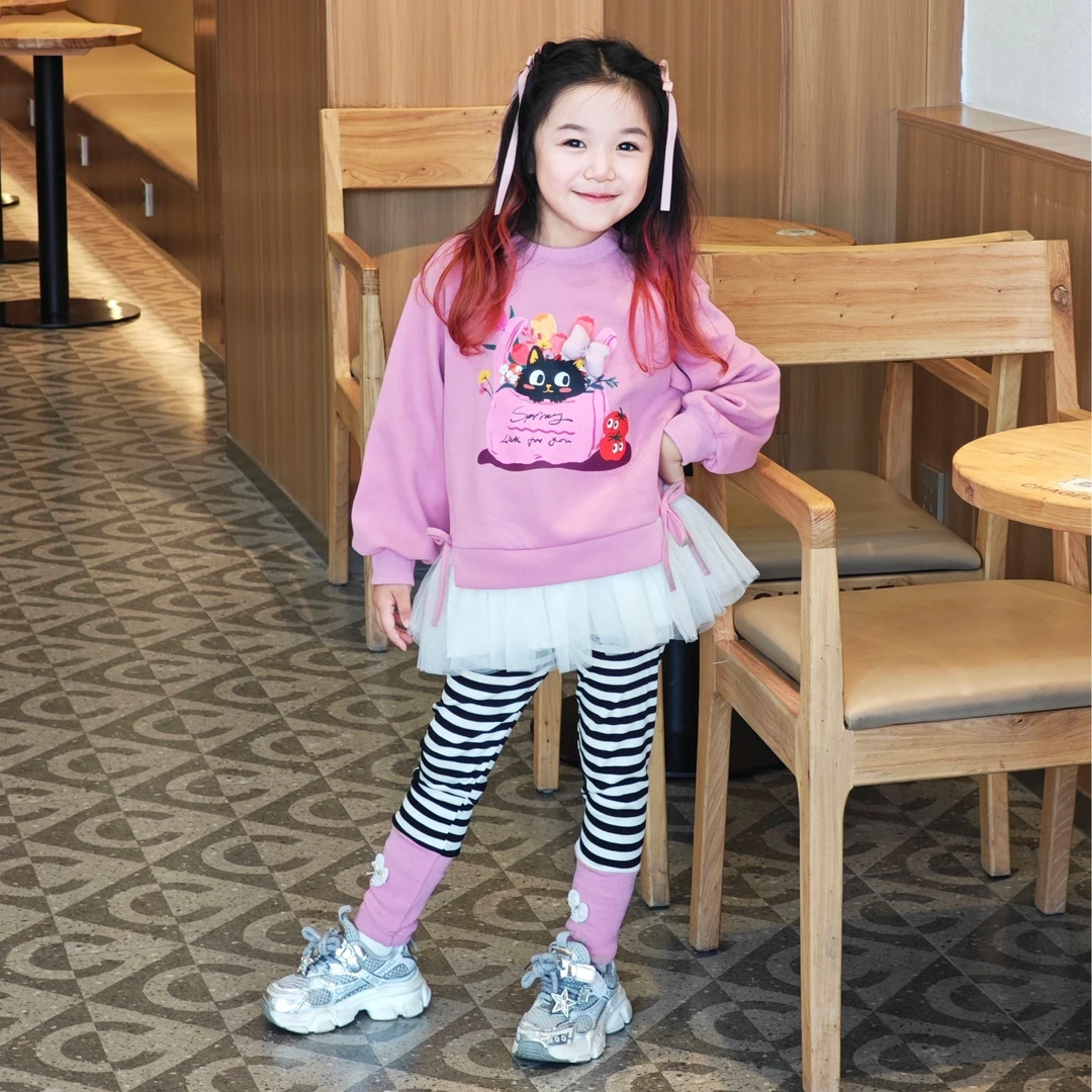 女童秋装韩系套装春秋新款儿童衣服可爱卡通卫衣打底裤两件套童装