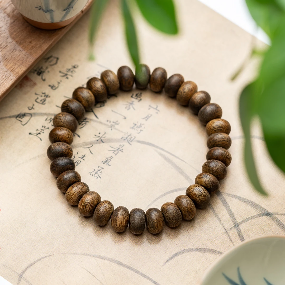 沉香软丝沉香10mm*6mm算盘珠单圈手串