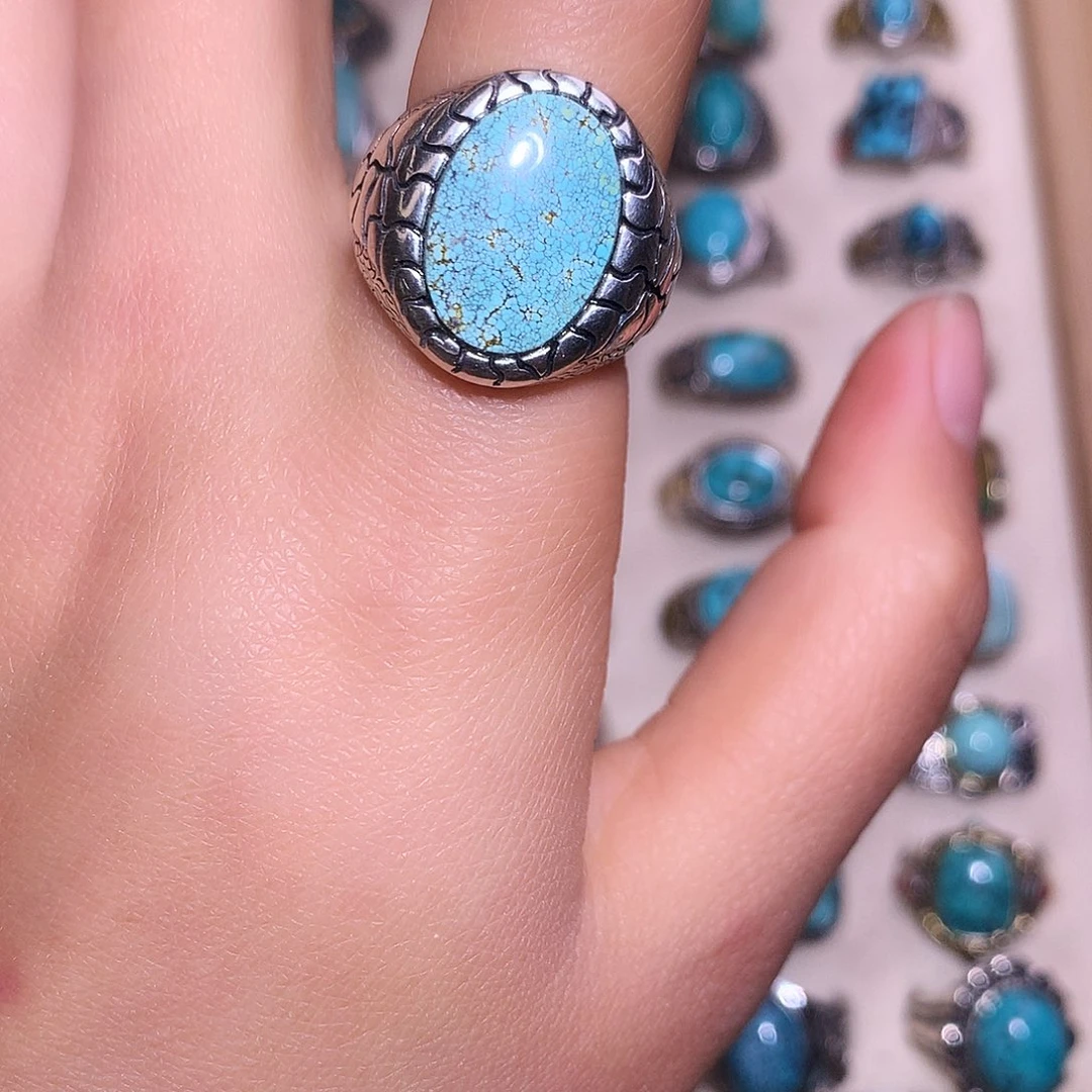 绿松石银S925镶嵌戒指