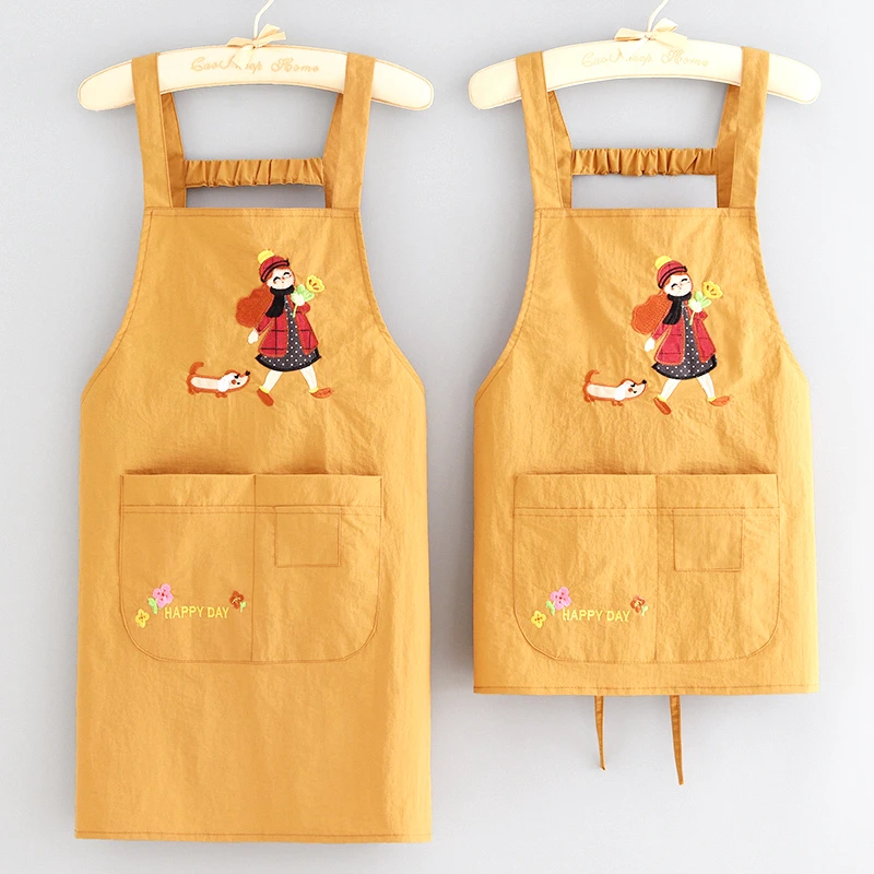 爆款防泼水围裙卡通刺绣围腰定制餐饮上班专用防污厨房做饭家用女