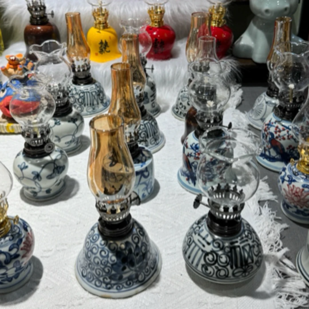 复古陶瓷手绘青花酥油灯 中式空间摆件茶桌烛台氛围灯