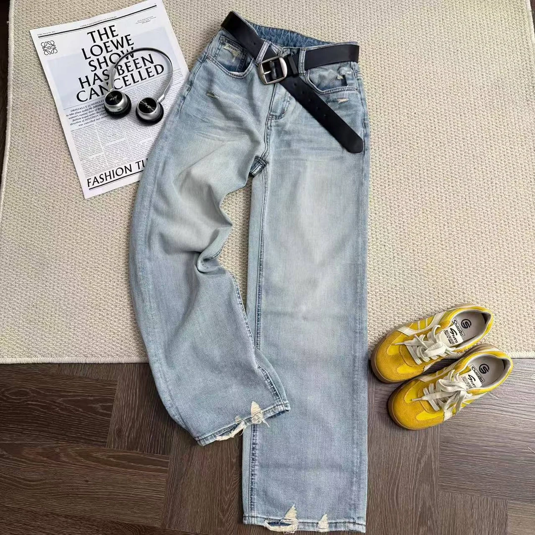 春夏款百搭显瘦复古水洗直筒牛仔裤078