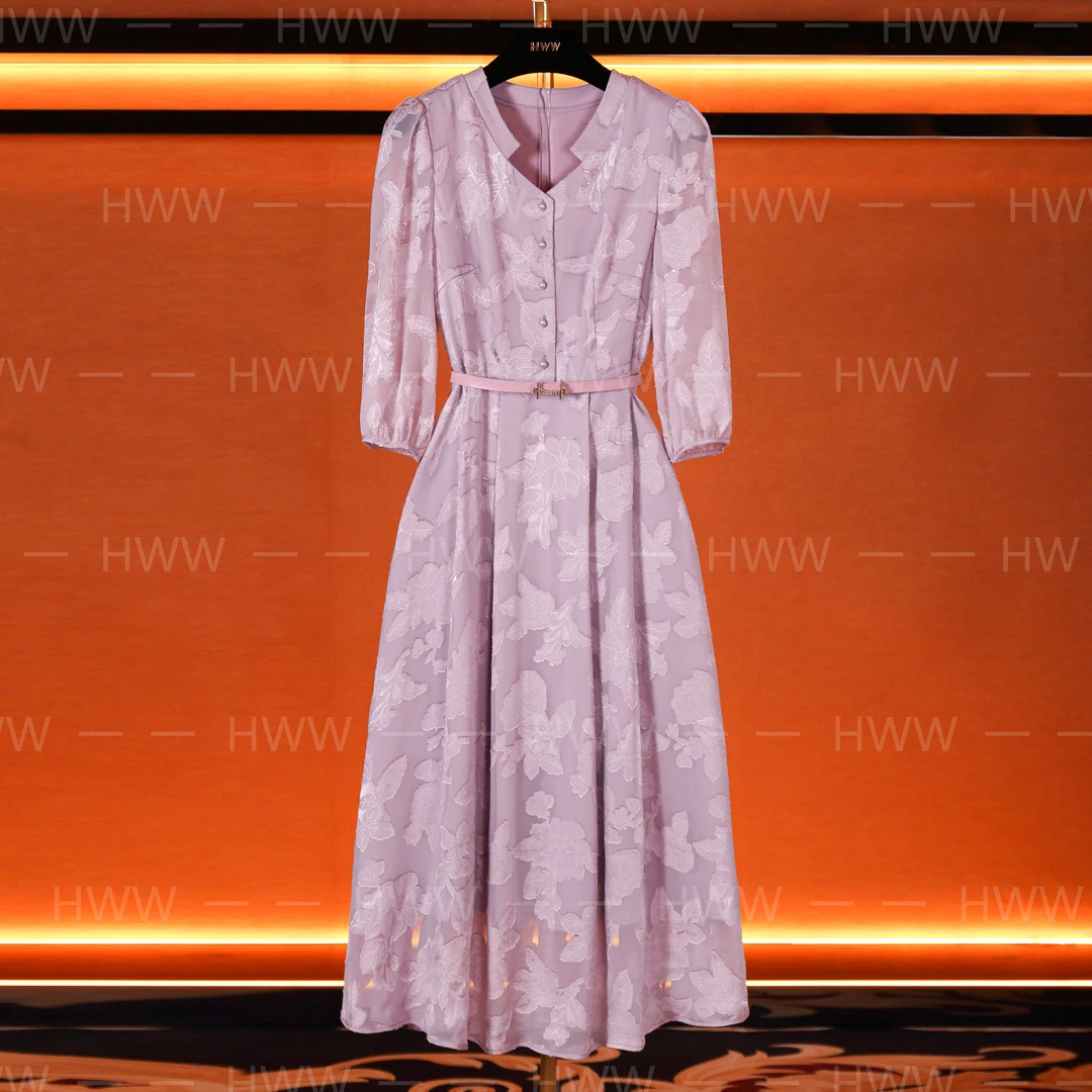 HWW轻奢设计师女装连衣裙优雅气质修身时尚收腰连衣裙DHZFF402648