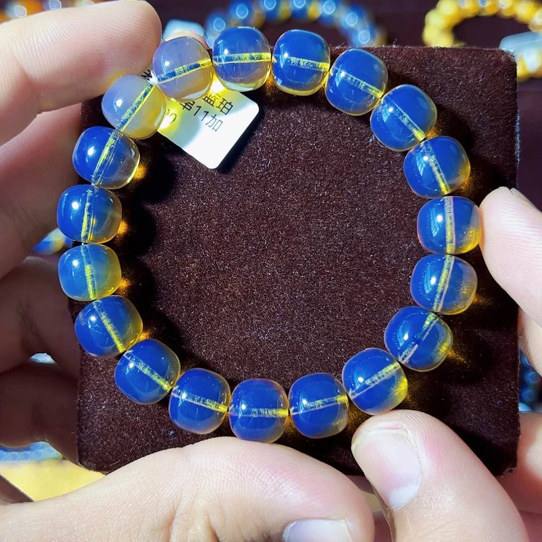 蓝珀珠宝奇石未镶嵌墨西哥蓝珀老形11mm3A毕业