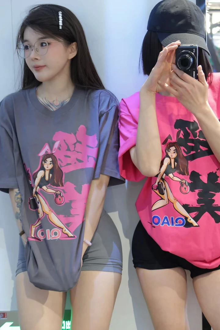 多巴胺重磅纯棉宽松撸铁健身女上衣T恤休闲运动短袖