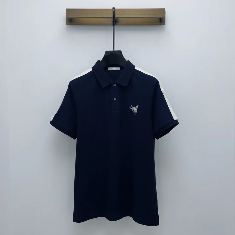 C.Dioc男士春夏蓝色白边商务时尚百搭夏季短袖休闲黑色POLO衫翻领