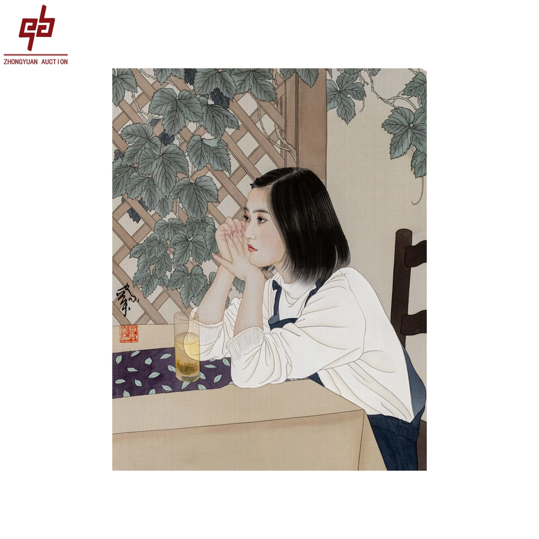 "lot5974 何家英 人物 绢本原片 49cm*64cm约2.8平尺"