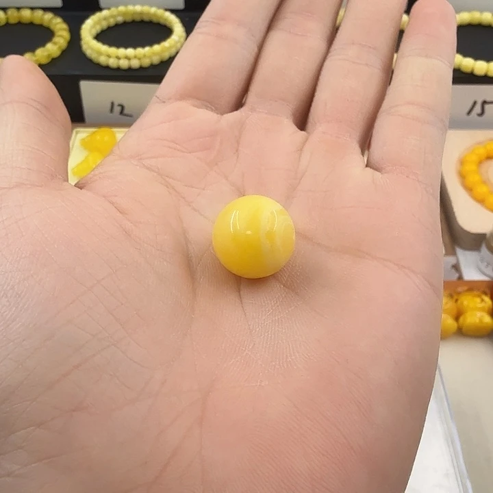 琥珀未镶嵌裸石蜜蜡金角蜜带腰花单颗