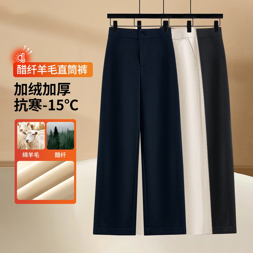 【加绒加厚】醋酸羊毛呢窄版直筒裤女2024年冬季新款高腰休闲裤2866