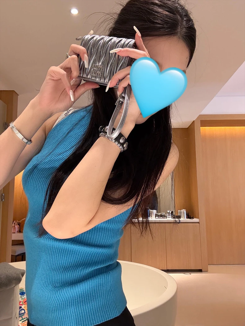 网红新款百搭针织吊带背心半立领辣妹美式性感显瘦上衣#110