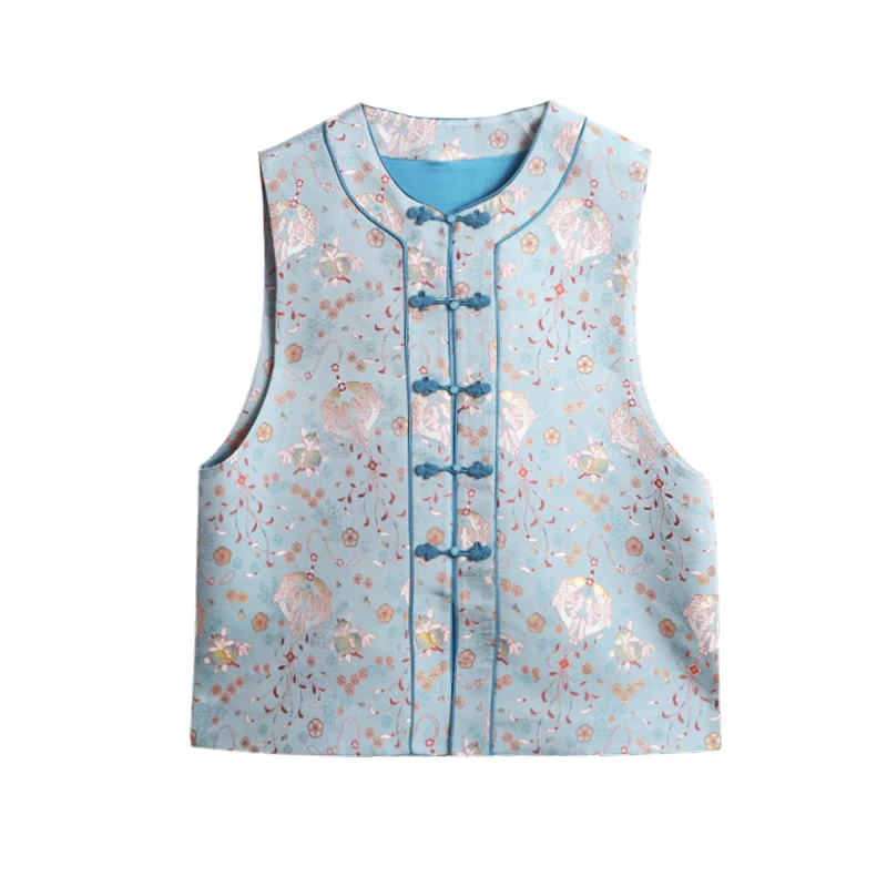 四重围钱小萍双鱼佩宋锦圆领对襟花式扣正襟马甲252149-4