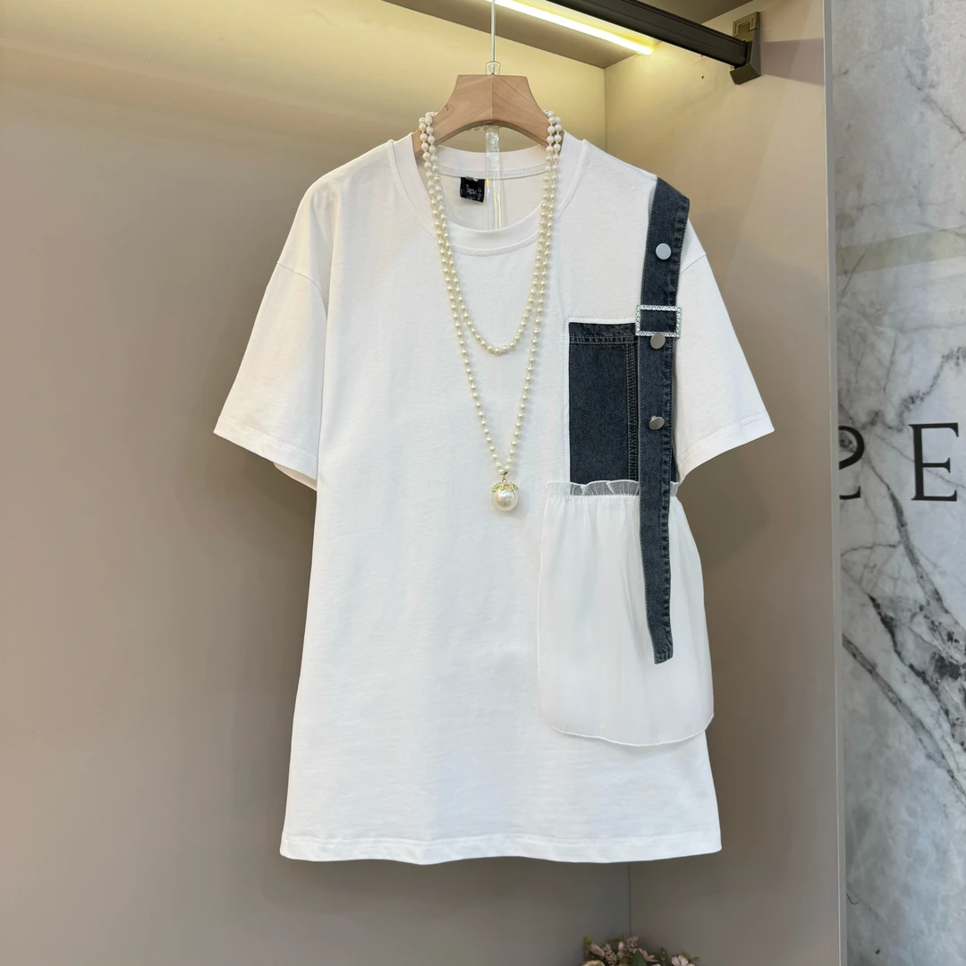 夏季宽松2025大码女装潮牌休闲时尚欧货胖妹妹设计感上衣短袖T恤