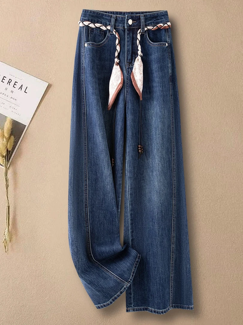 【 整款】百搭2025年新款显瘦复古高腰直筒阔腿喇叭烟管时尚牛仔