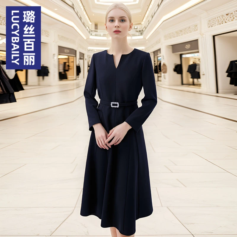 璐丝百丽 242091 女装气质优雅小黑裙名媛高级感法式连衣裙