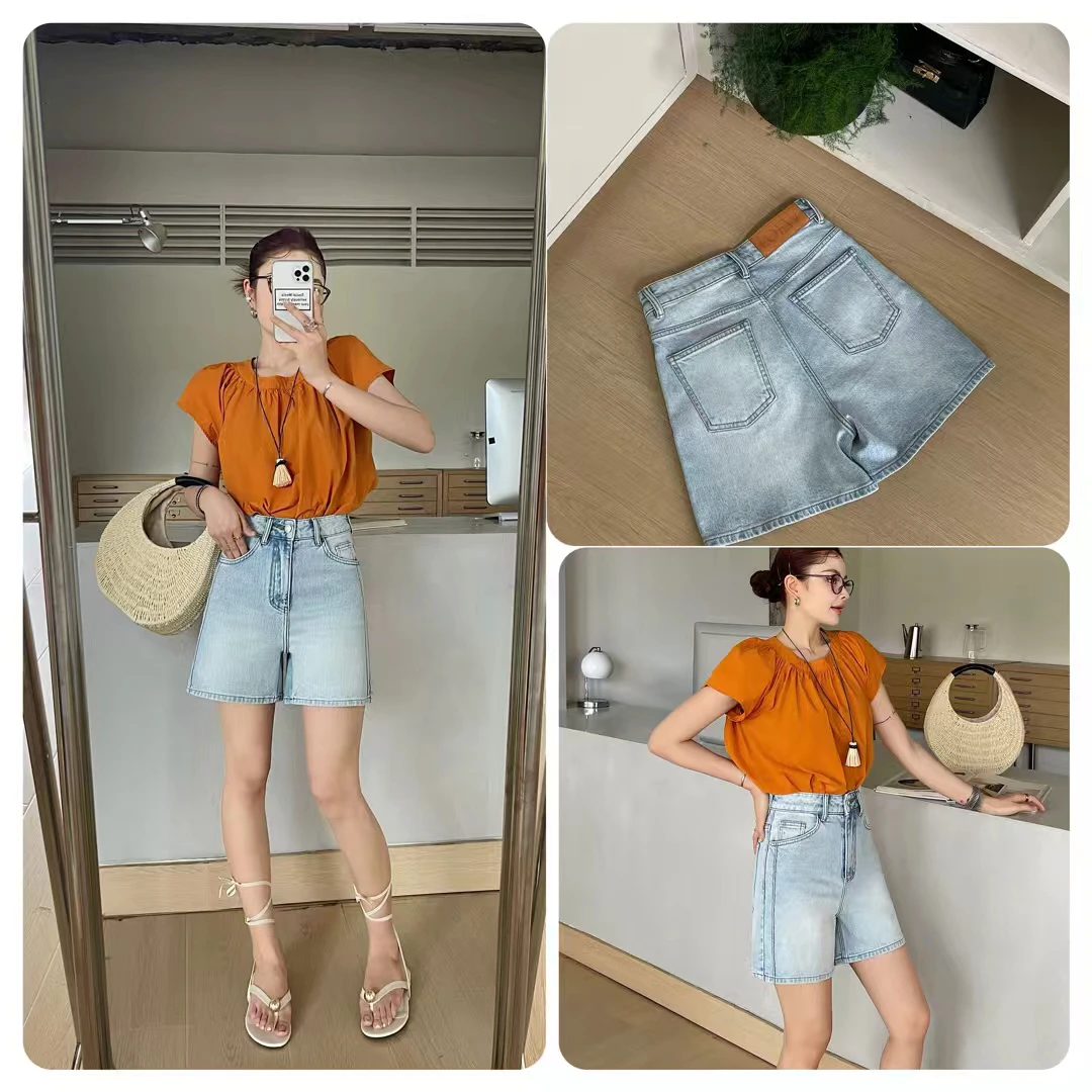 君羊#8085夏季福利中弹牛仔短裤，裤长：42cm