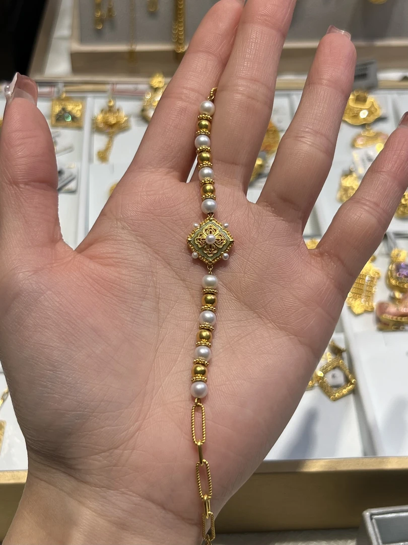 足金999 镶嵌松韵珠珠手链