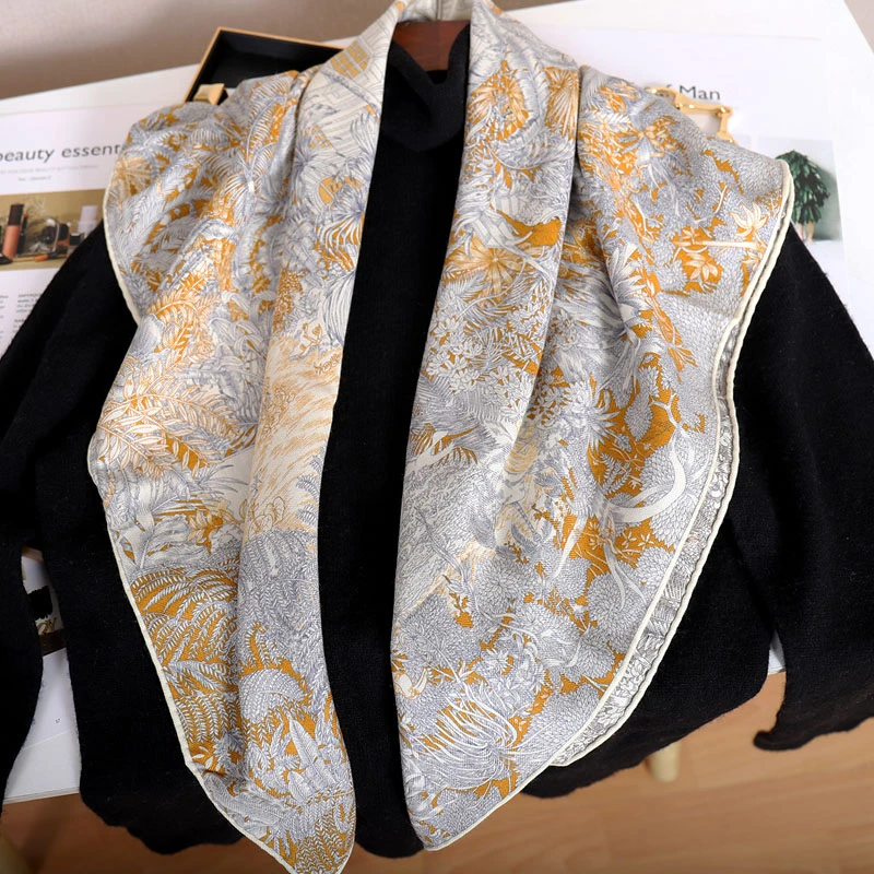 新品福利经典福宝真丝羊毛双面90方巾秋冬时尚保暖围巾披肩85*85