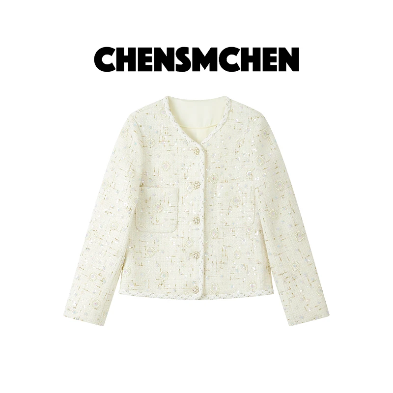 CHENSMCHEN 法式时尚珠片小香外套女精致优雅气质上衣CSW7755LC