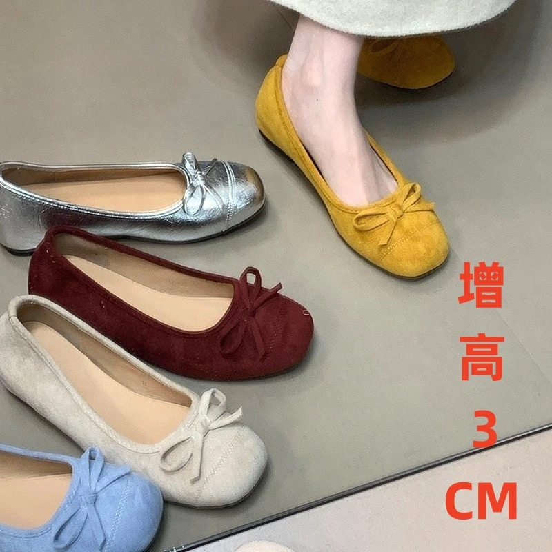 内增高3CM不累脚玛丽珍鞋蝴蝶结复古芭蕾鞋2025新款内增高单鞋女