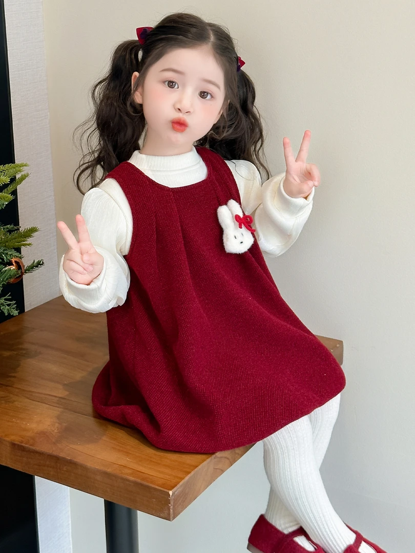 MK&DK女童加绒背心裙套装秋冬2025新款洋气花苞裙宝宝加厚连衣裙